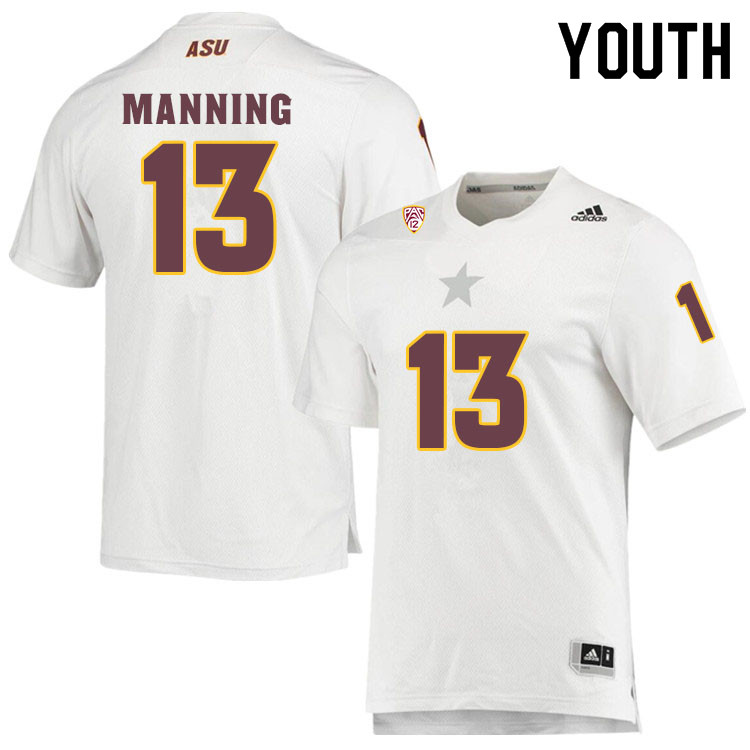Youth #13 Nathan ManningArizona State Sun Devils College Football Jerseys Sale-White - Click Image to Close